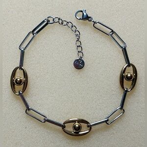 Two Tone Golden Eye Adjustable Stainless Steel Paperclip Chain Bracelet